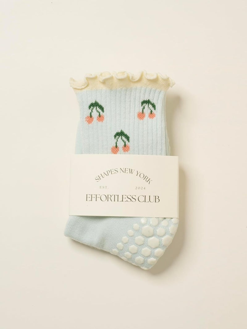 Shapes Studio Crew Half Calf Grip Socks, Cutest Fruits Pilates Socks, Ruffle socks, Non-Slip, Barre Yoga Fitness - Image 3